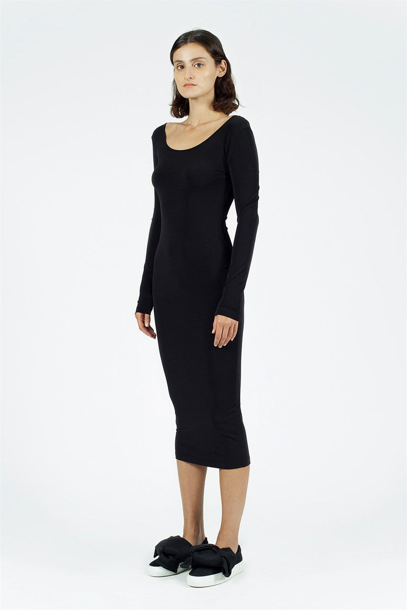 Nu Long Sleeve Slim Fit Midi Dress Black