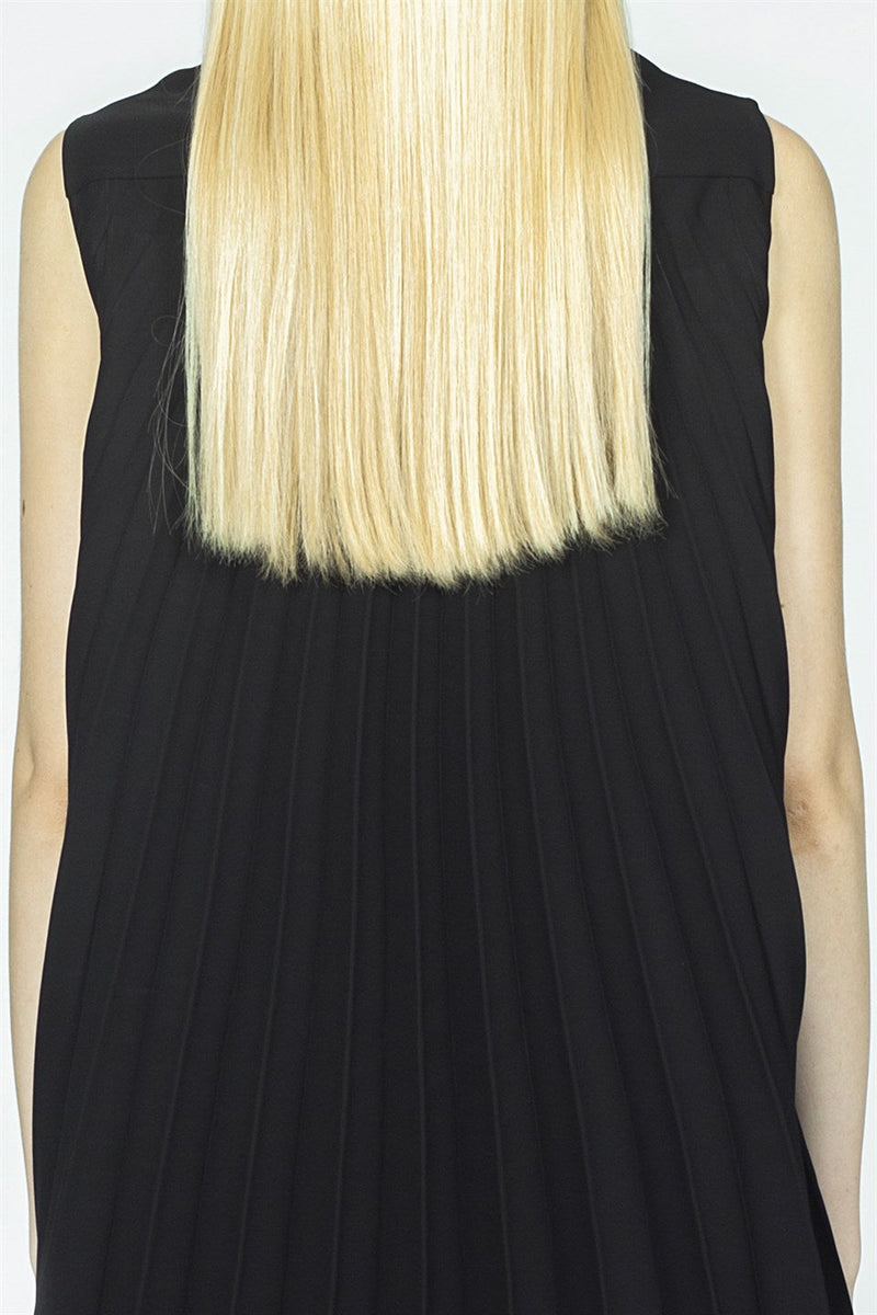 Nu Sleeveless High Neck Pleated Dress Black