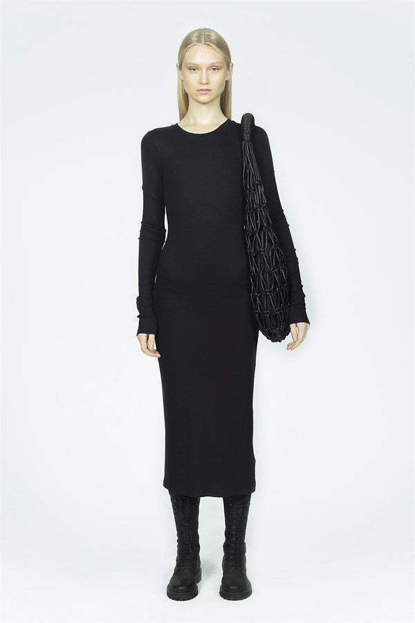 Nu Military Knit Long Sleeve Midi Dress 900 Black