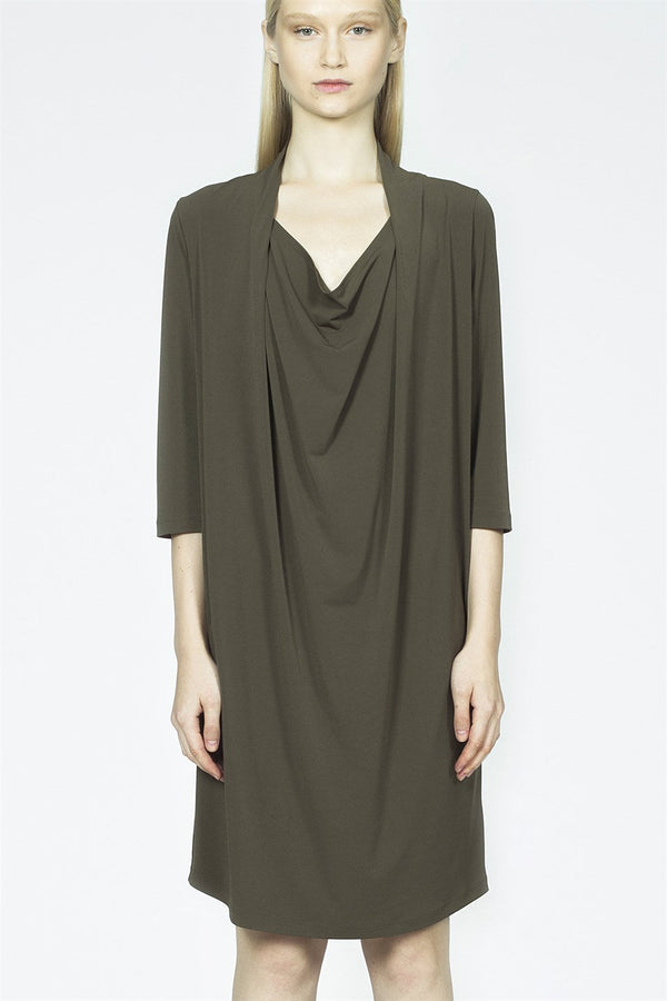 Nu Military 3/4 Sleeve Drape Detail Dress 610 Khaki