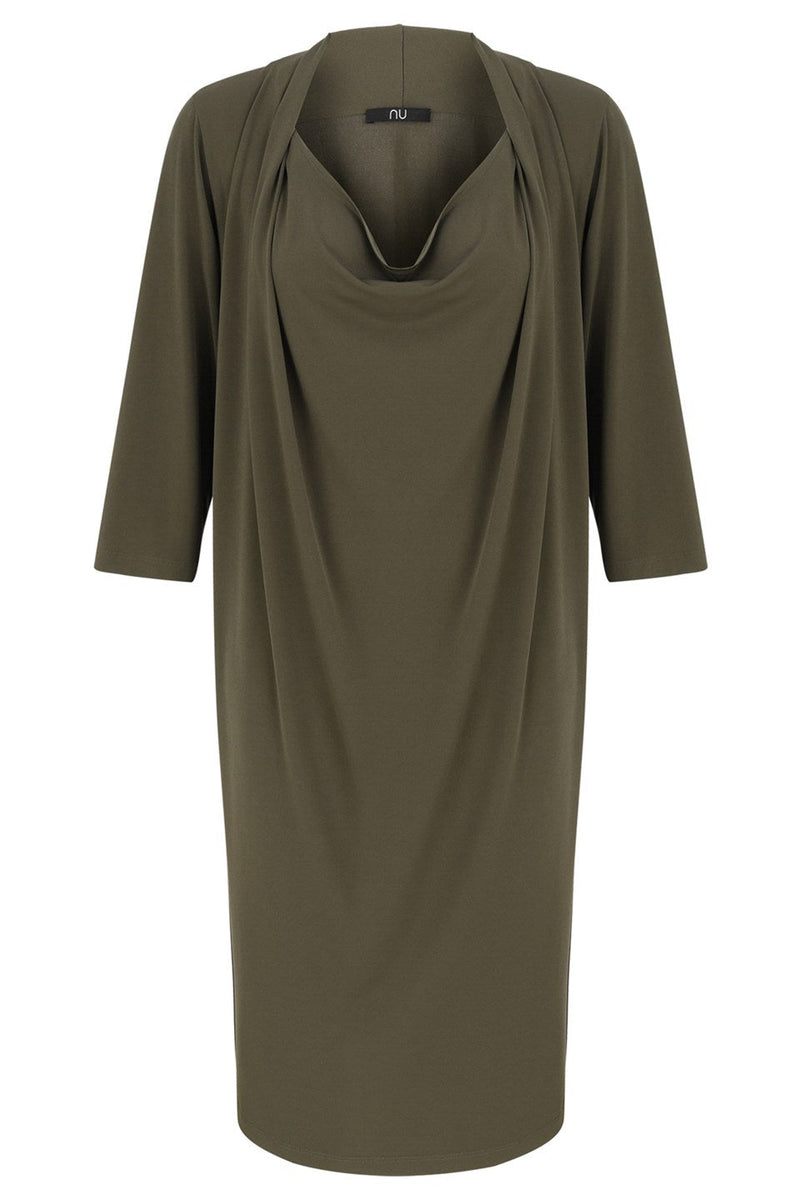 Nu Military 3/4 Sleeve Drape Detail Dress 610 Khaki