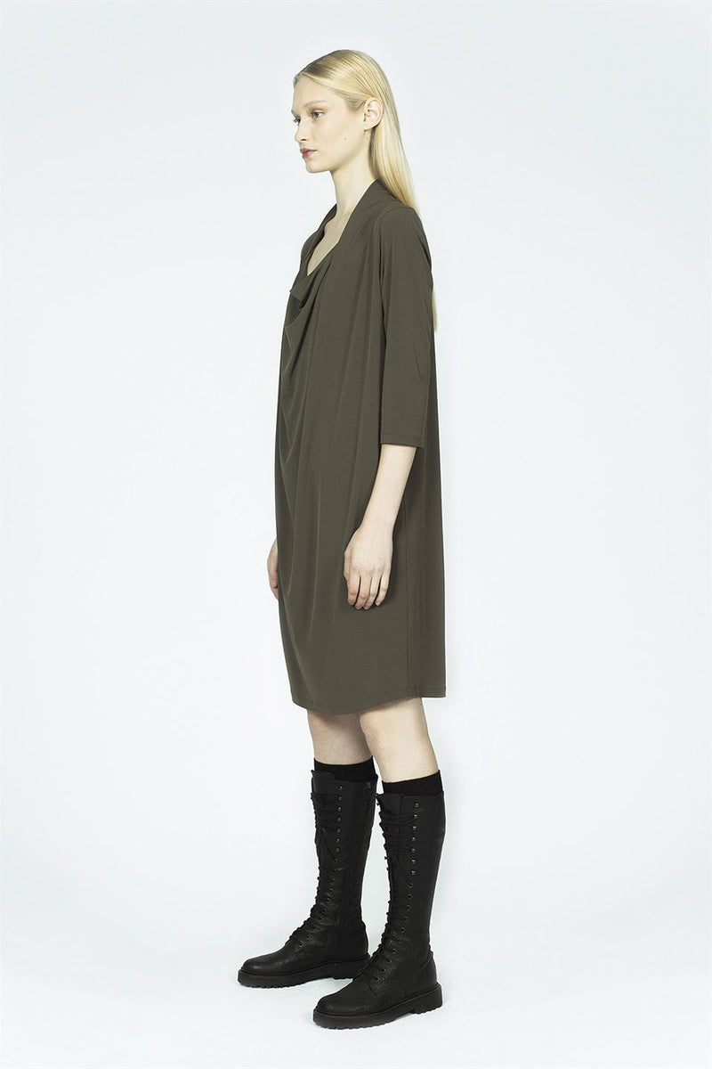 Nu Military 3/4 Sleeve Drape Detail Dress 610 Khaki