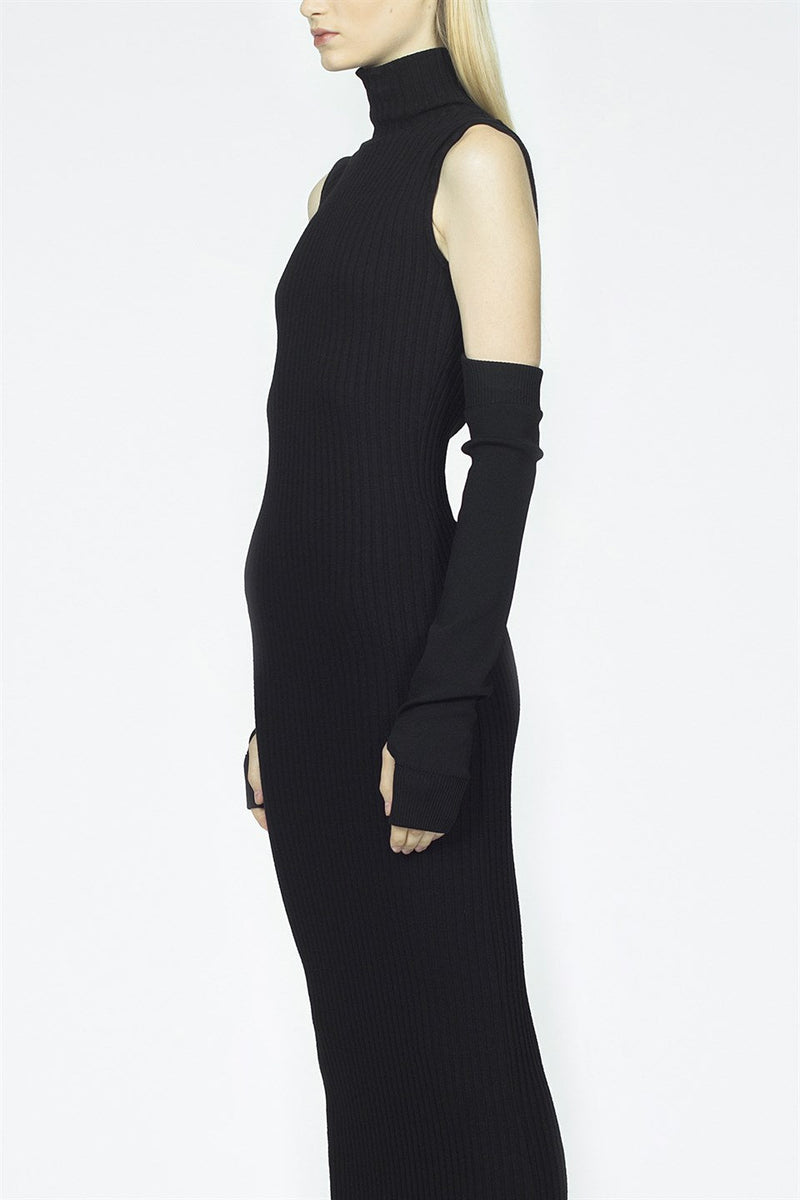 Nu Military Knit Sleeveless Turtle Neck Dress 900 Black