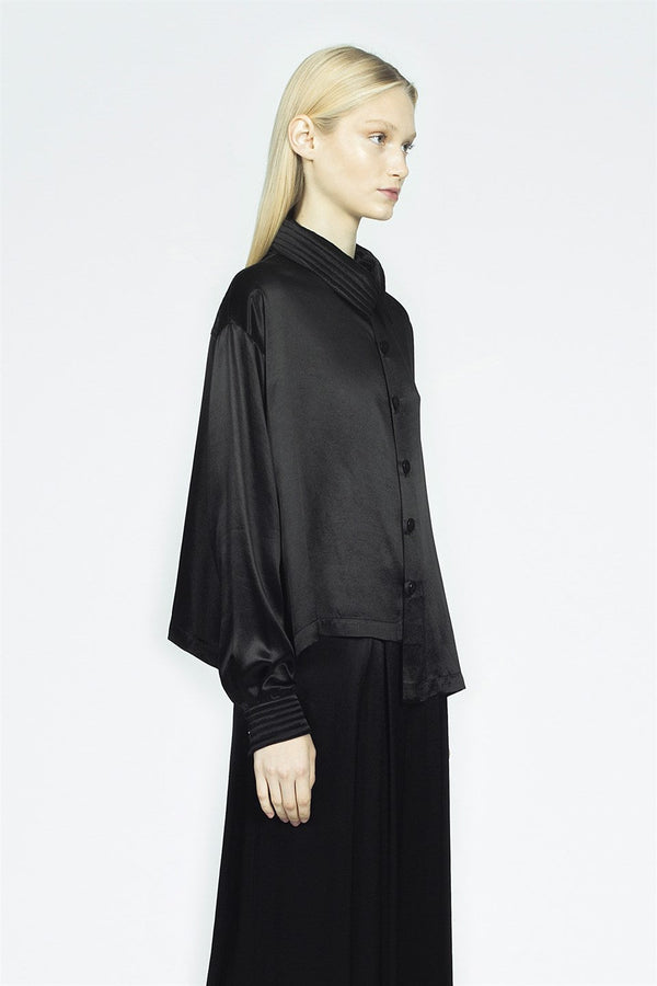 Nu Long Sleeve Asymmetrical Hem Shirt Black