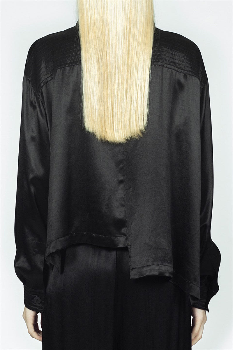 Nu Long Sleeve Asymmetrical Hem Shirt Black