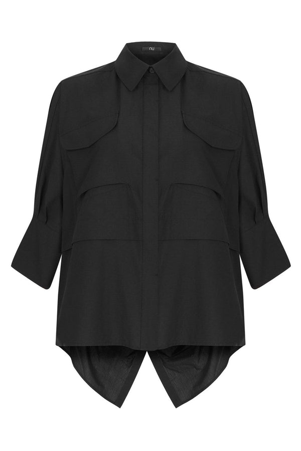 Nu Military 3/4 Sleeve Oversized Shirt 900 Black