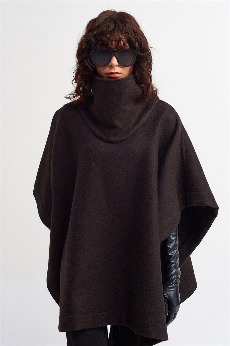 Nu Wool Oversized Poncho Brown