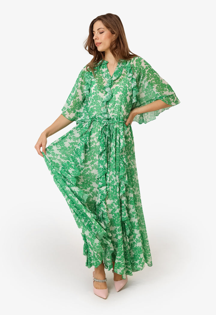 Machka Floral Printed Flowy Dress Green