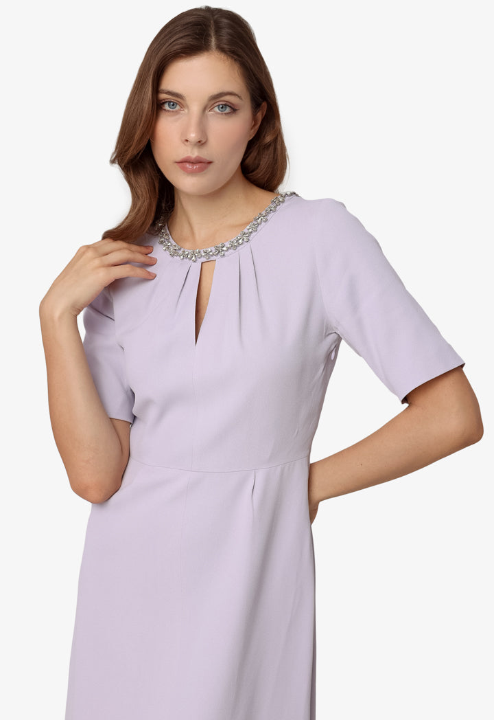 Machka Jewel Neck Midi Dress Lilac