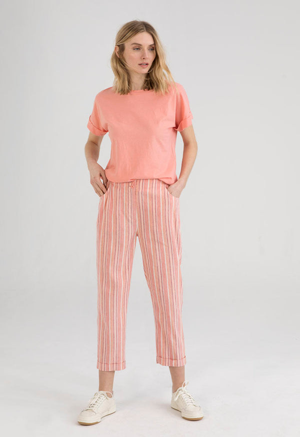 UNQ Striped Elastic Waist Slim Fit Trouser PINK