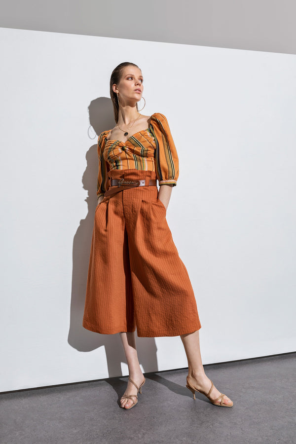 BERRIN High Waist Belted Palazzo Trouser BRICK