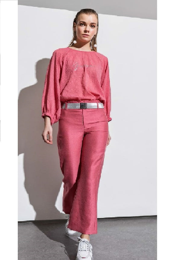 BERRIN Plain High Waist Flare Trouser PINK