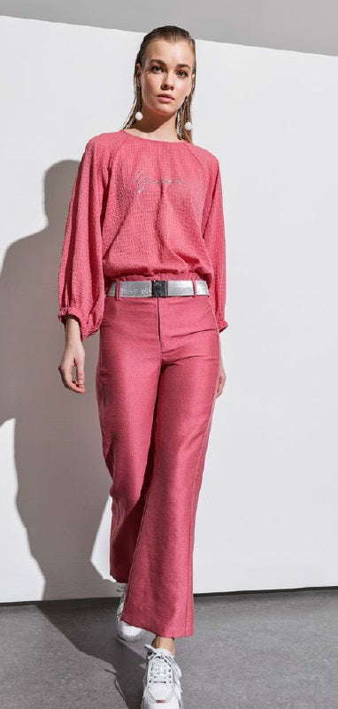 BERRIN Plain High Waist Flare Trouser PINK