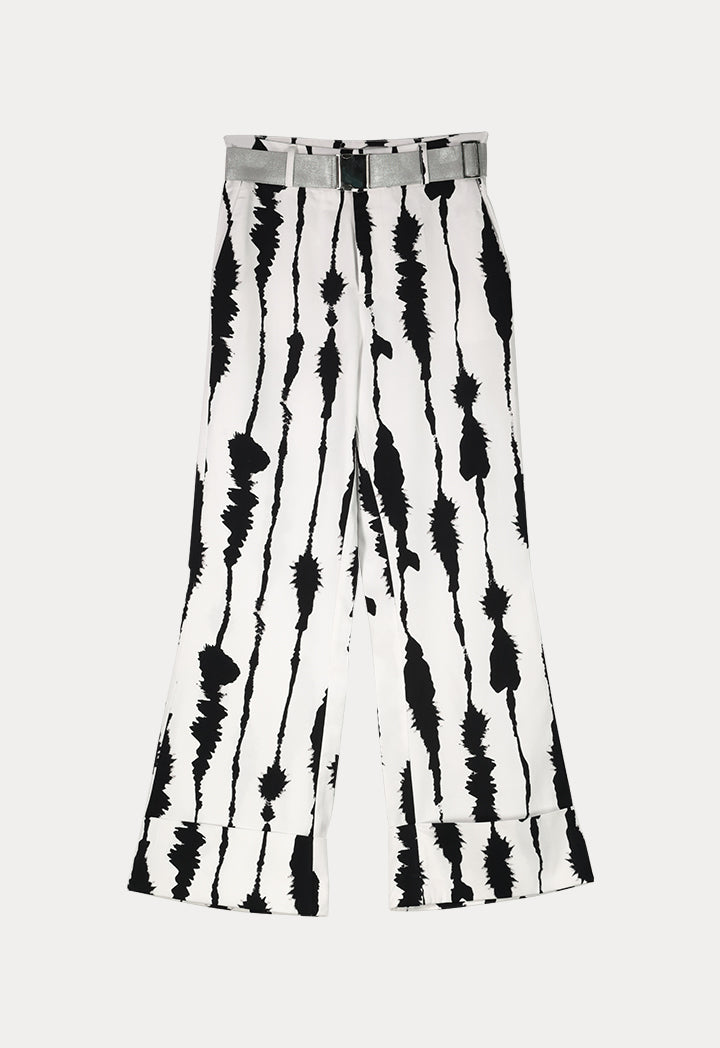 BERRIN Printed High Waist Flare Trouser BONE/BLACK