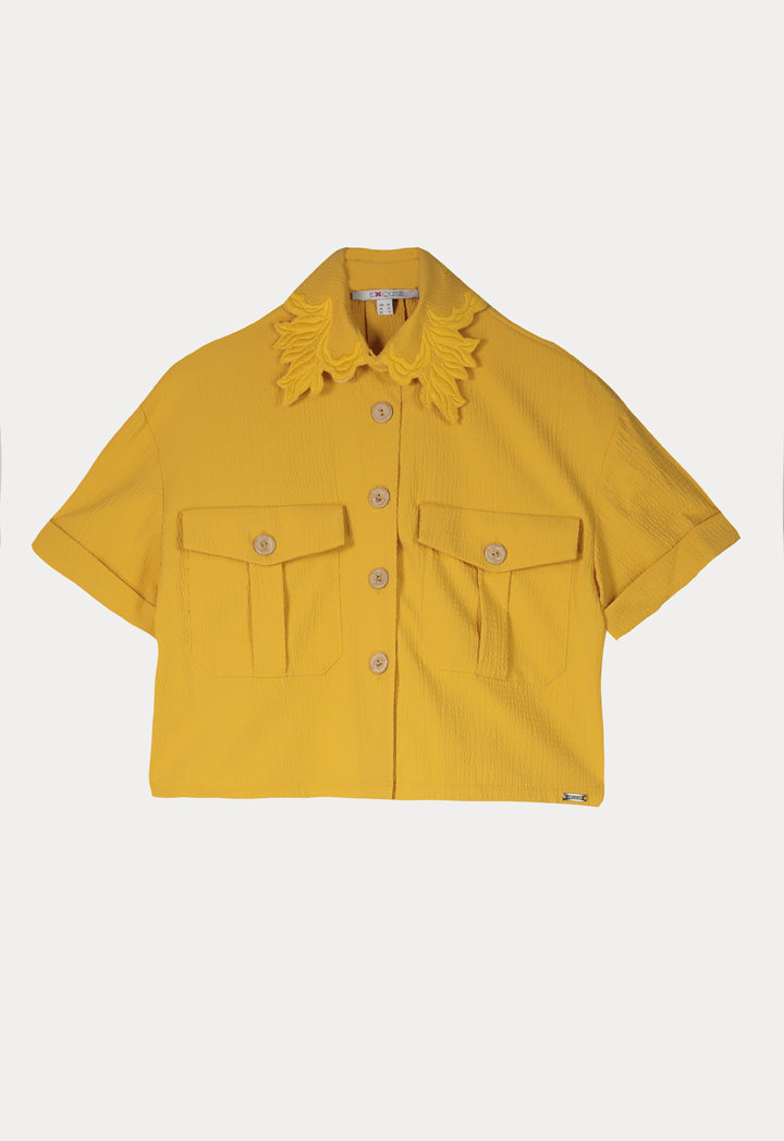 Exquise Shirt Embroied Neck S Yellow