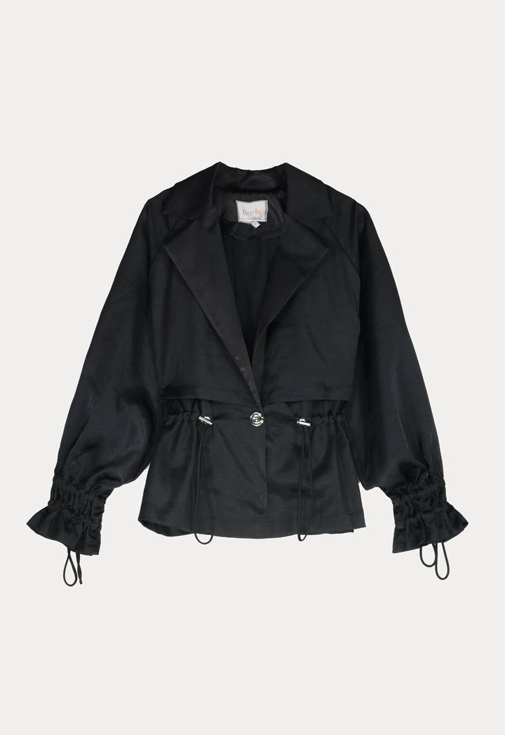 BERRIN Plain Drawstring Waist Short Jacket BLACK