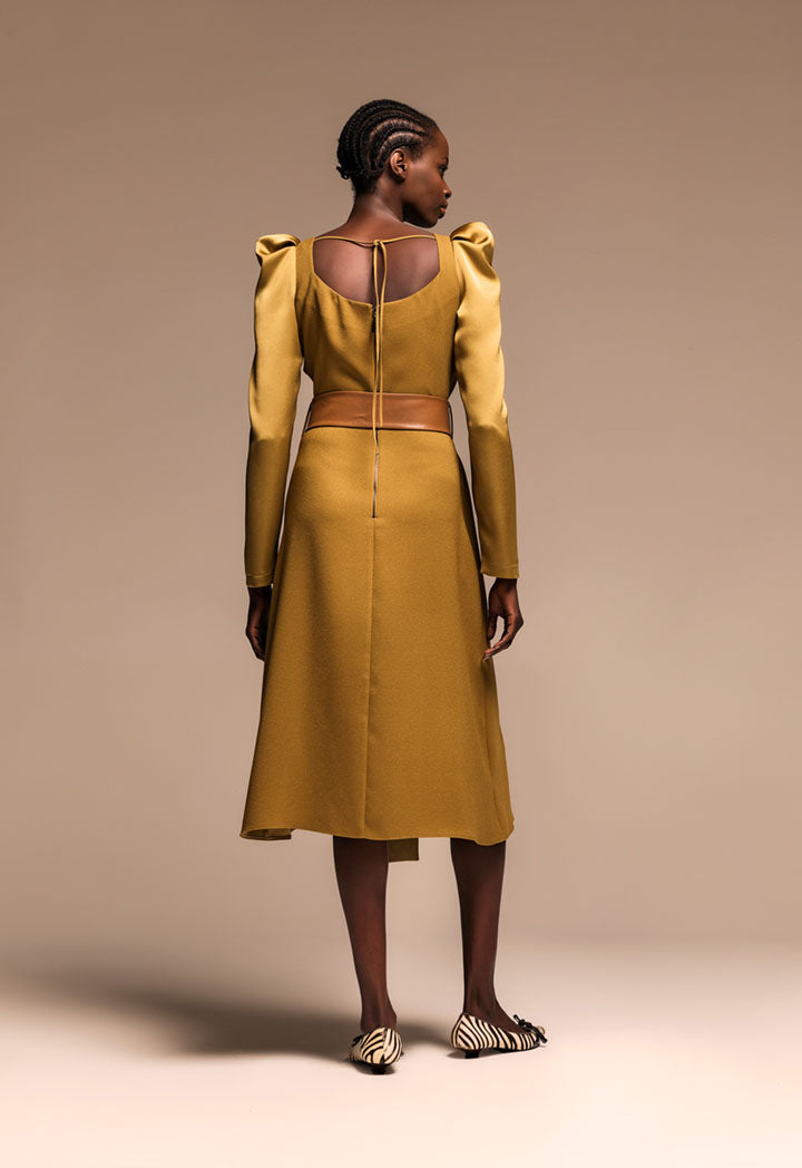 Kameya Long Sleeve Belted A-Line Maxi Dress Mustard