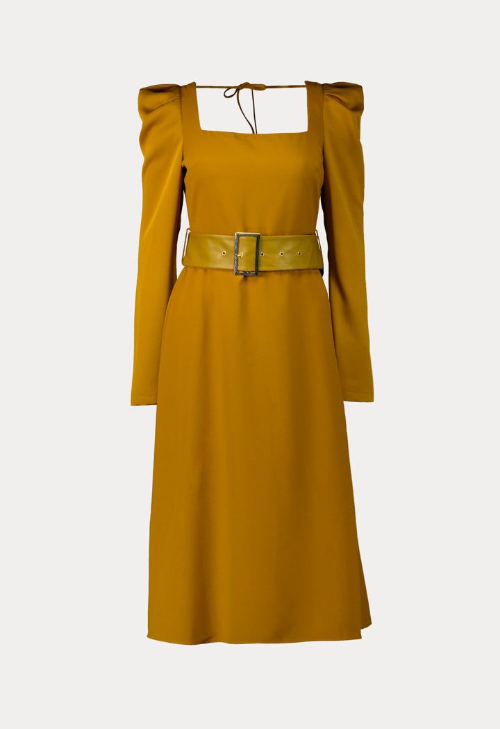 Kameya Long Sleeve Belted A-Line Maxi Dress Mustard