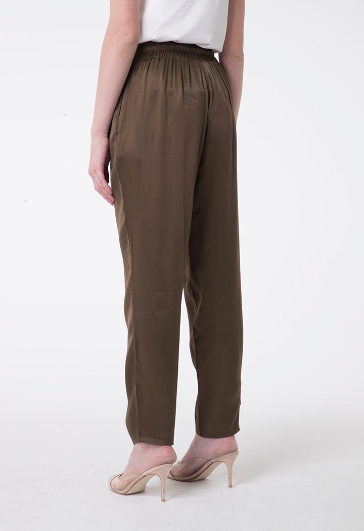 Nocturne Elastic Drawstring Waist Slim Fit Trouser Khaki