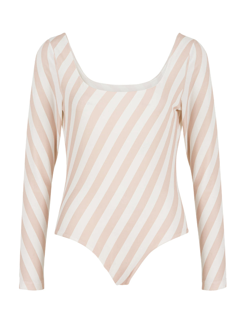 Nocturne Striped Long Sleeve Deep Neck Bodysuit Varyant