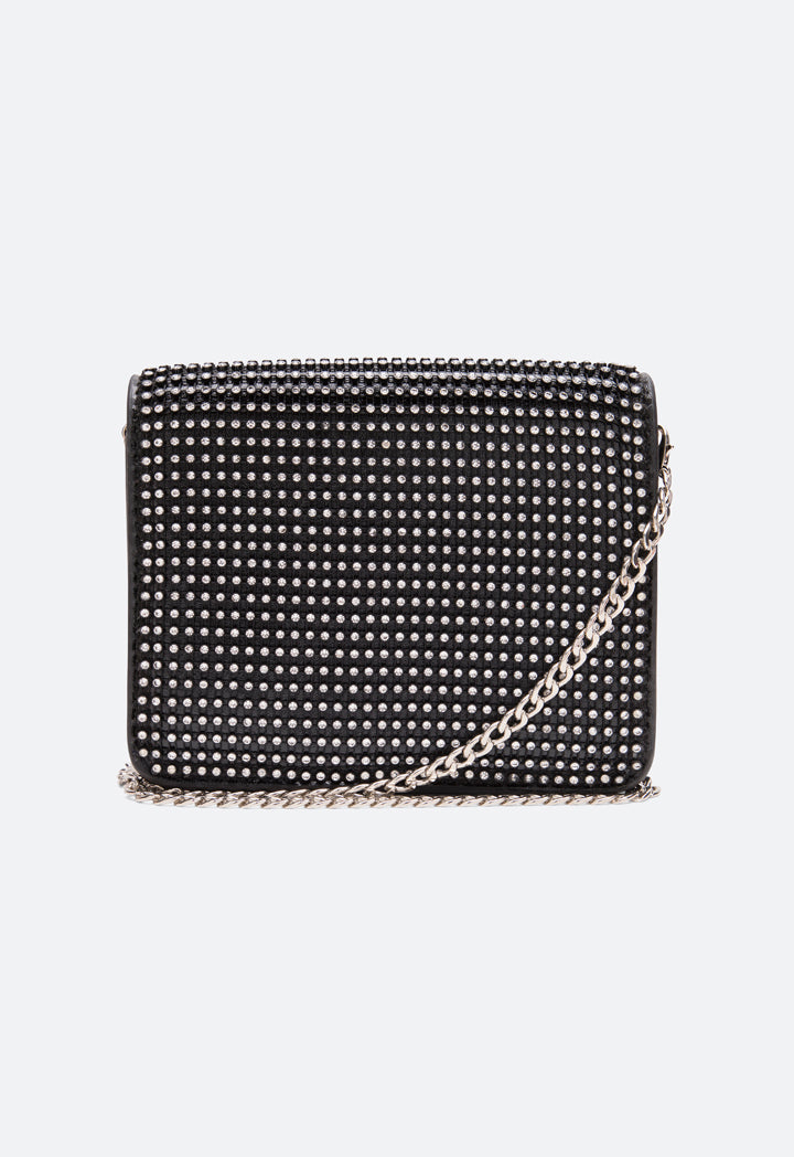 Choice Rhinestone Mesh Flap Sling Bag Black - Wardrobe Fashion