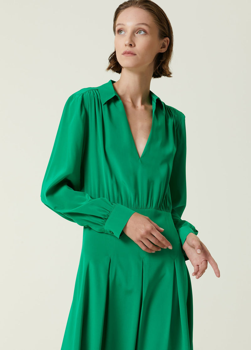 Beymen Collection V-Neck Midi Silk Shirt Dress Green