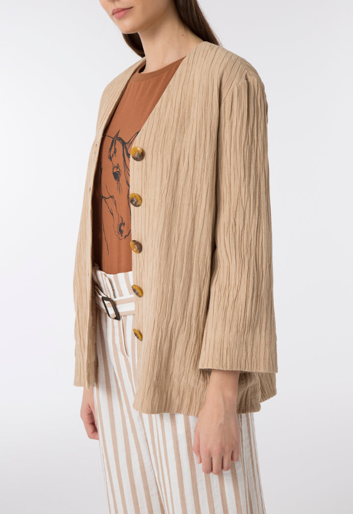 Choice Wrinkled V-Neck Outer Beige