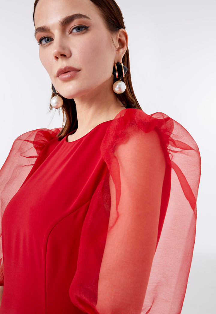 Choice Organza Puff Sleeves Blouse  Red - Wardrobe Fashion