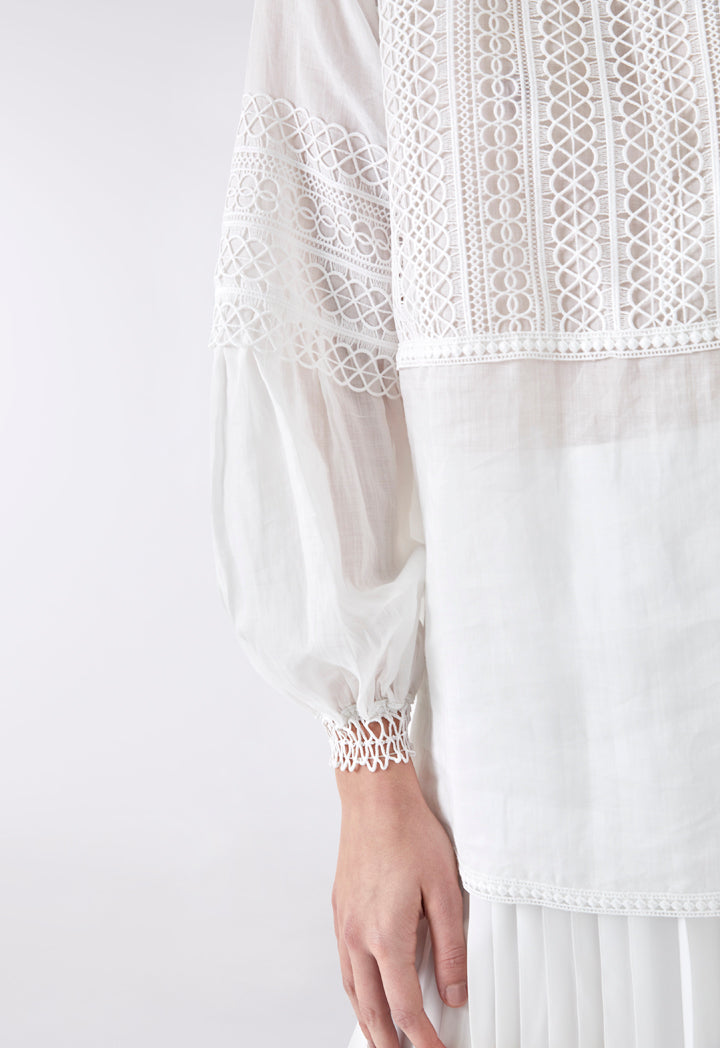 Choice Lace Embroidered Blouse Off White - Wardrobe Fashion