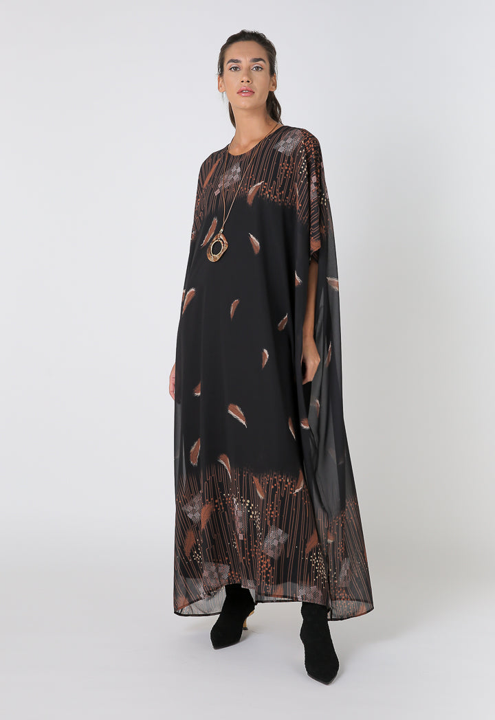 Choice Printed Wide Maxi Dress With Plain Inner Black