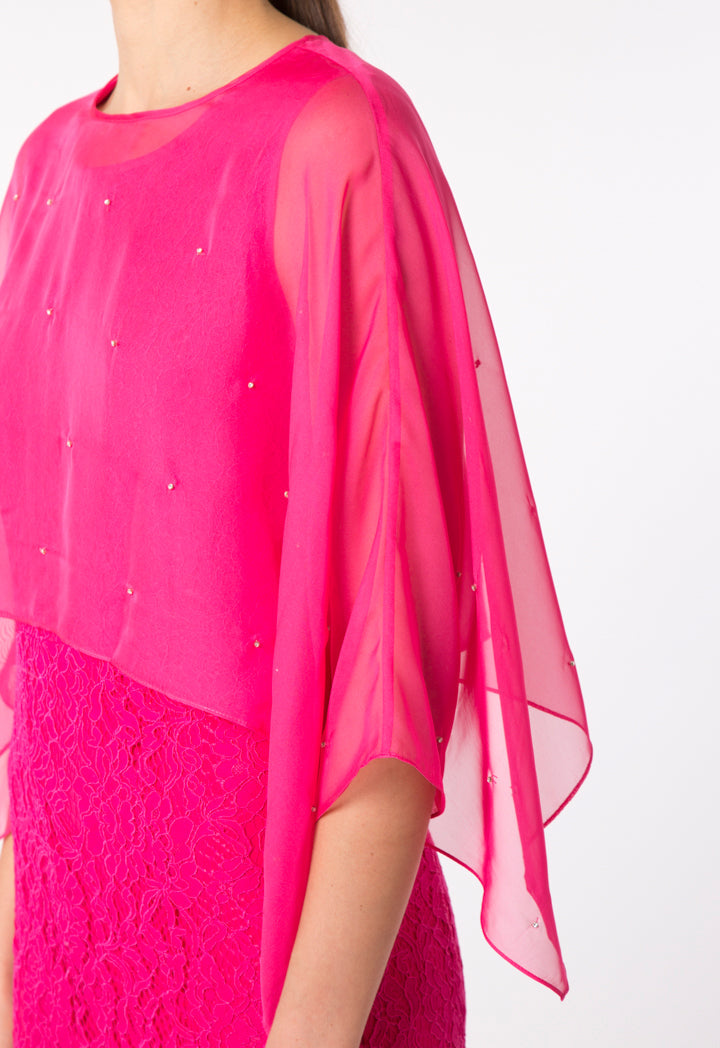 Choice Overlay Chiffon Mermaid Dress Fuchsia