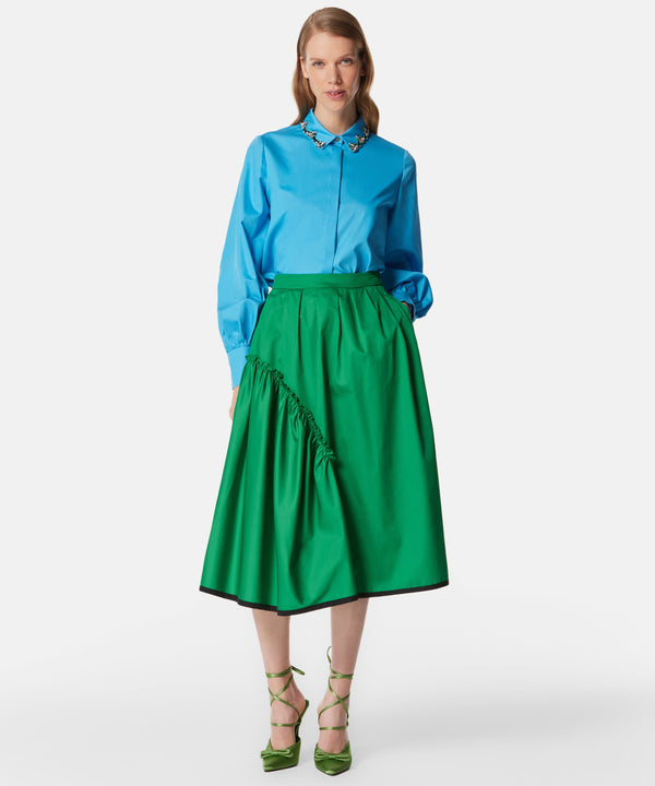 Machka Asymmetrical Frill Detail Midi Skirt Green