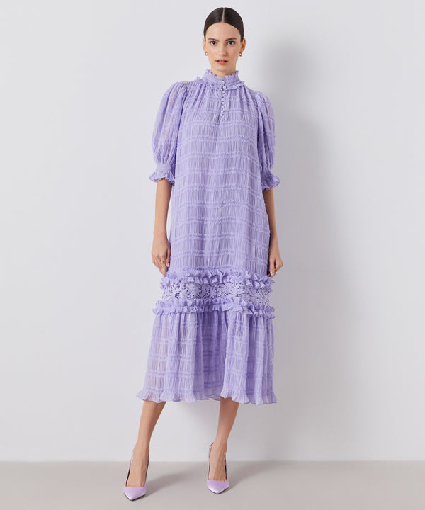 Ipekyol Allover Pleated With Ruffle Dress Lilac