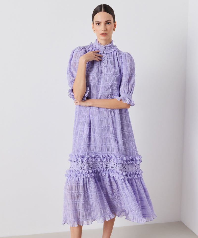 Ipekyol Allover Pleated With Ruffle Dress Lilac