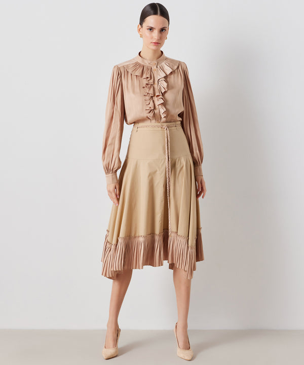 Ipekyol Pleated Hem Midi Skirt Natural