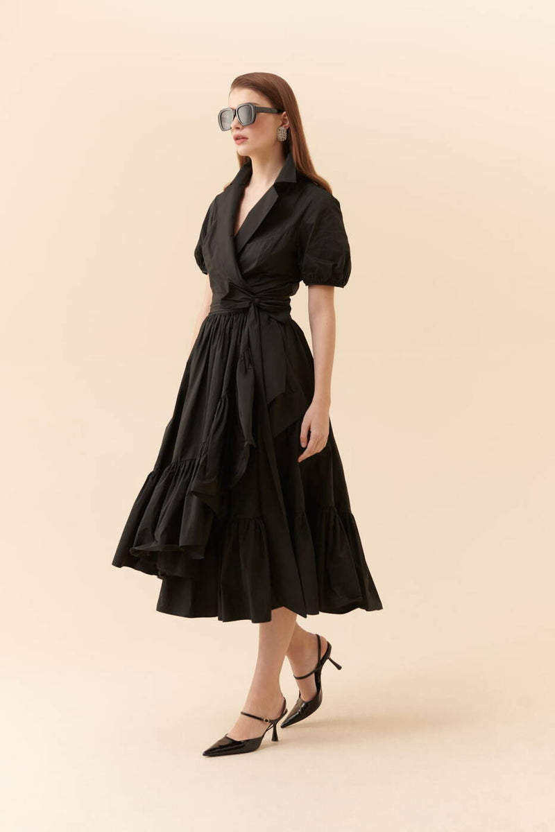 Roman Taffeta Evening Midi Dress Black