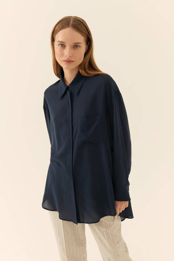 Roman Solid Tunic Shirt Navy Blue