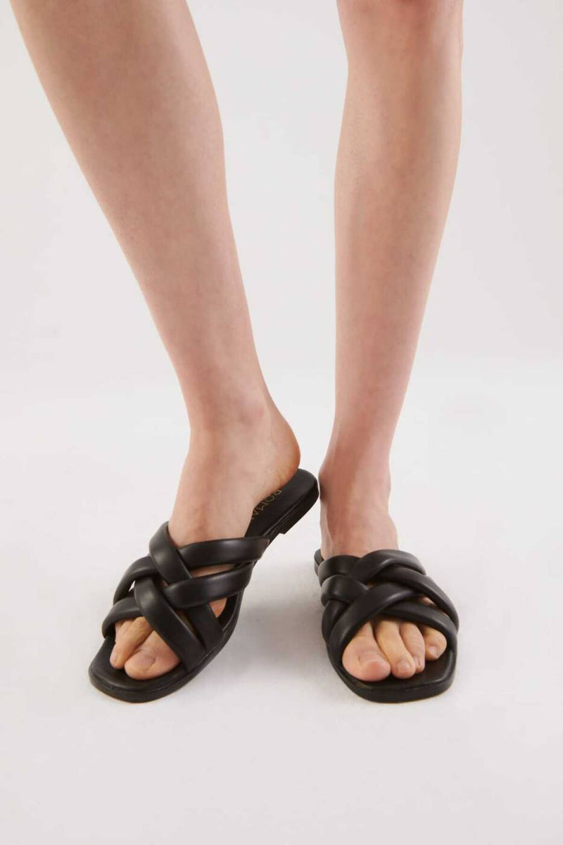 Roman Criss-Cross Strappy Slippers Black