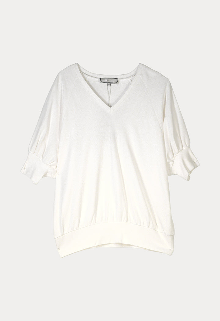 BERRIN Puff-Sleeve Short Sleeve Knit Sweater BONE