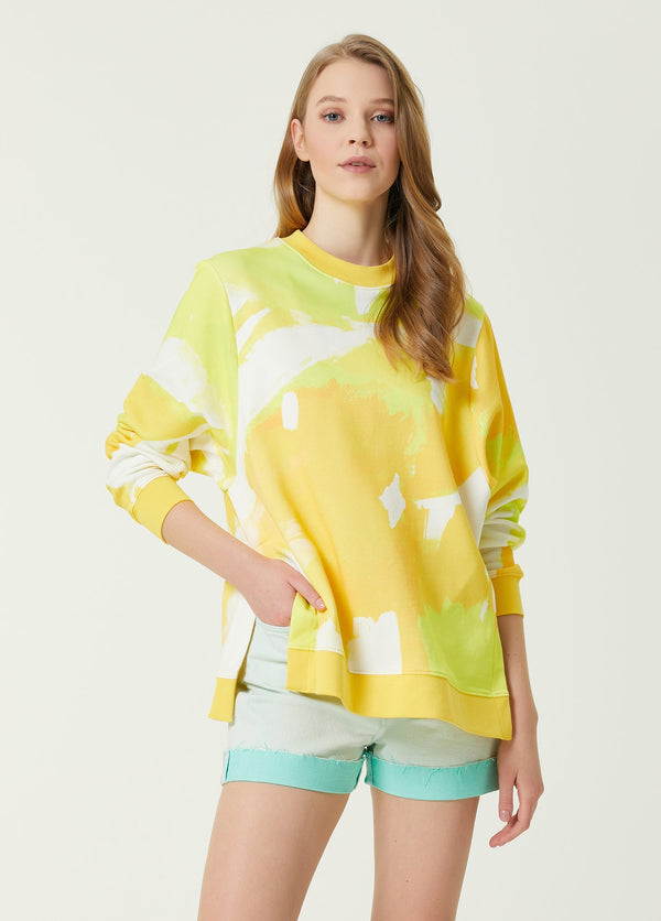 Beymen Club Crew Neck Patterned Sweatshirt Yellow