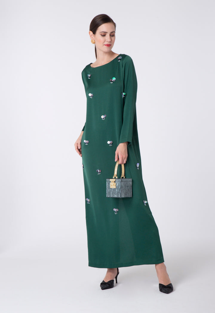 Choice Sequin Details Straight Dress Emerald