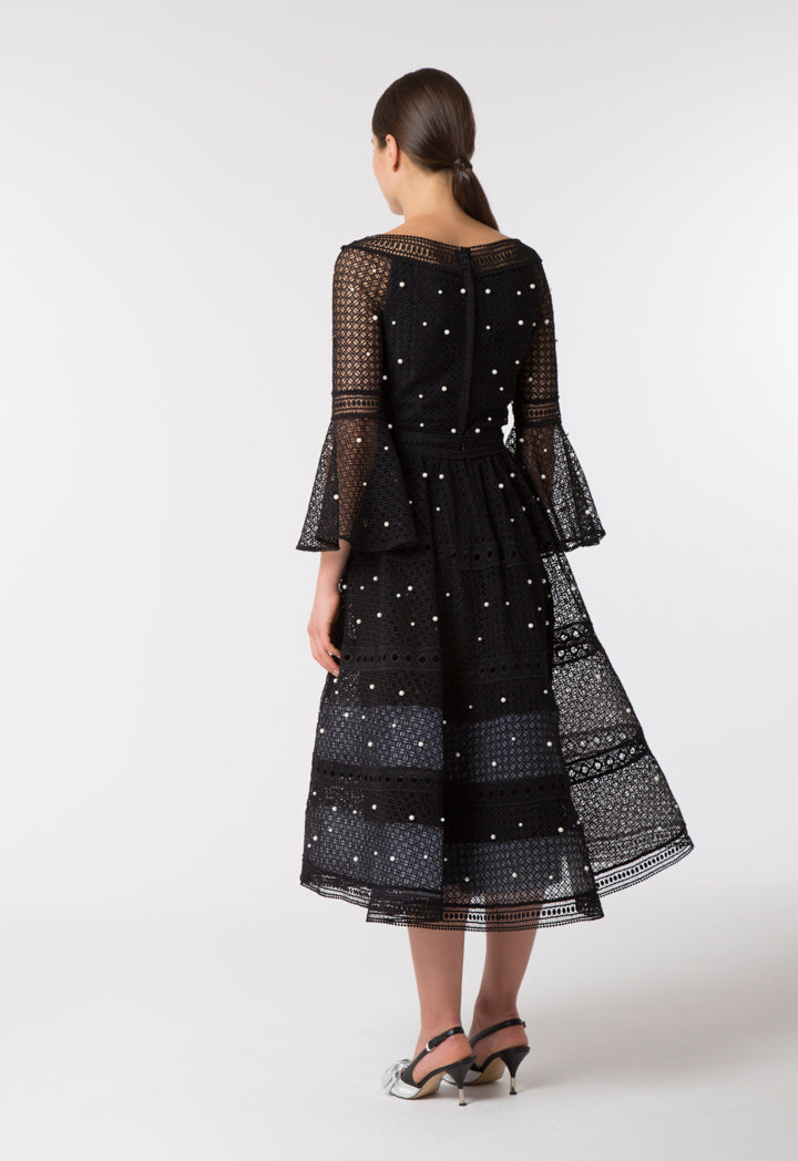 Choice Pearl Studded Schiffli Skirt Black
