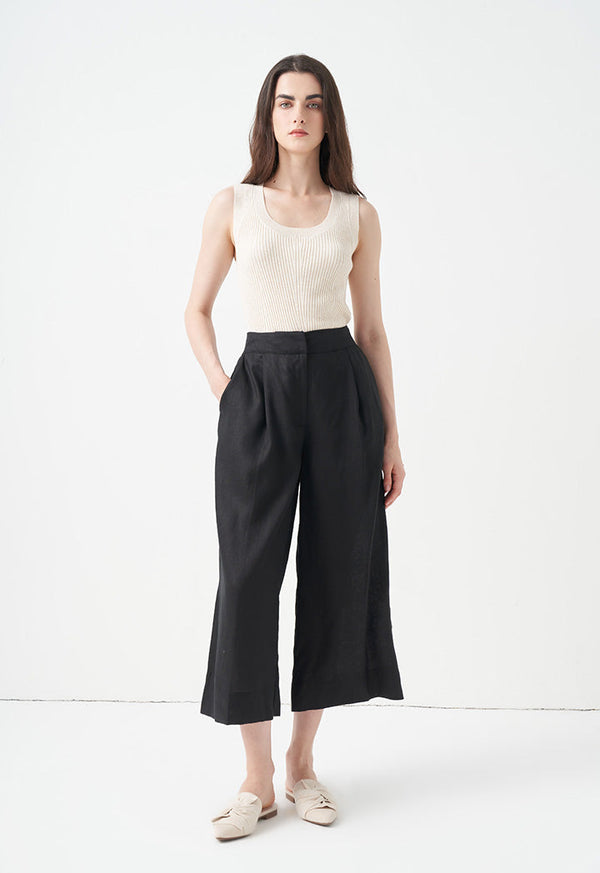 Choice Wide Leg Solid Trousers Black