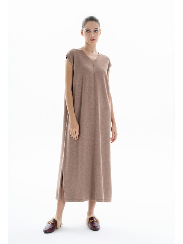 Choice V-Neck Classic Midi Dress Brown