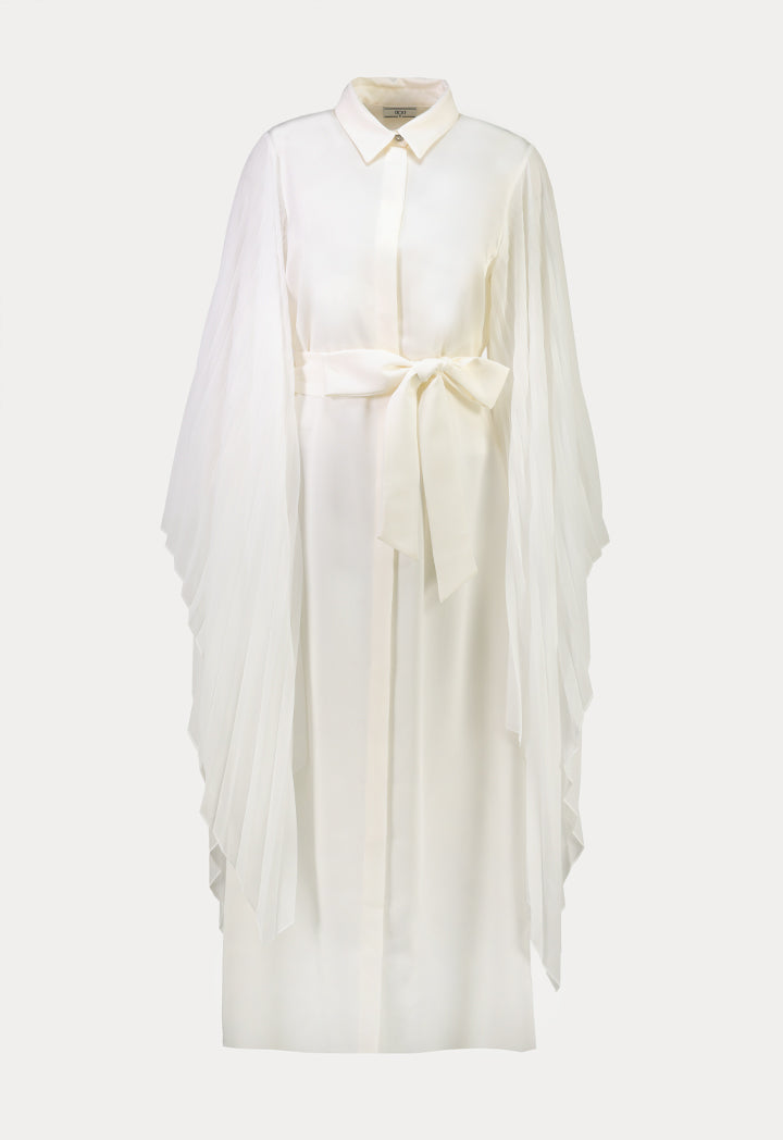 Choice Maxi Dress With Pleated Sleeves Off White