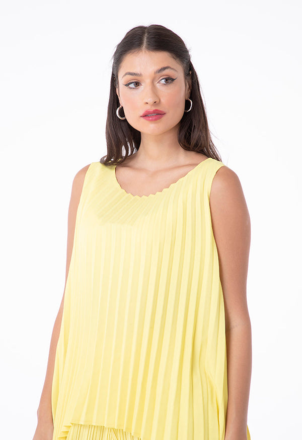 Choice Pleated High Low Sleeveless Top Yellow