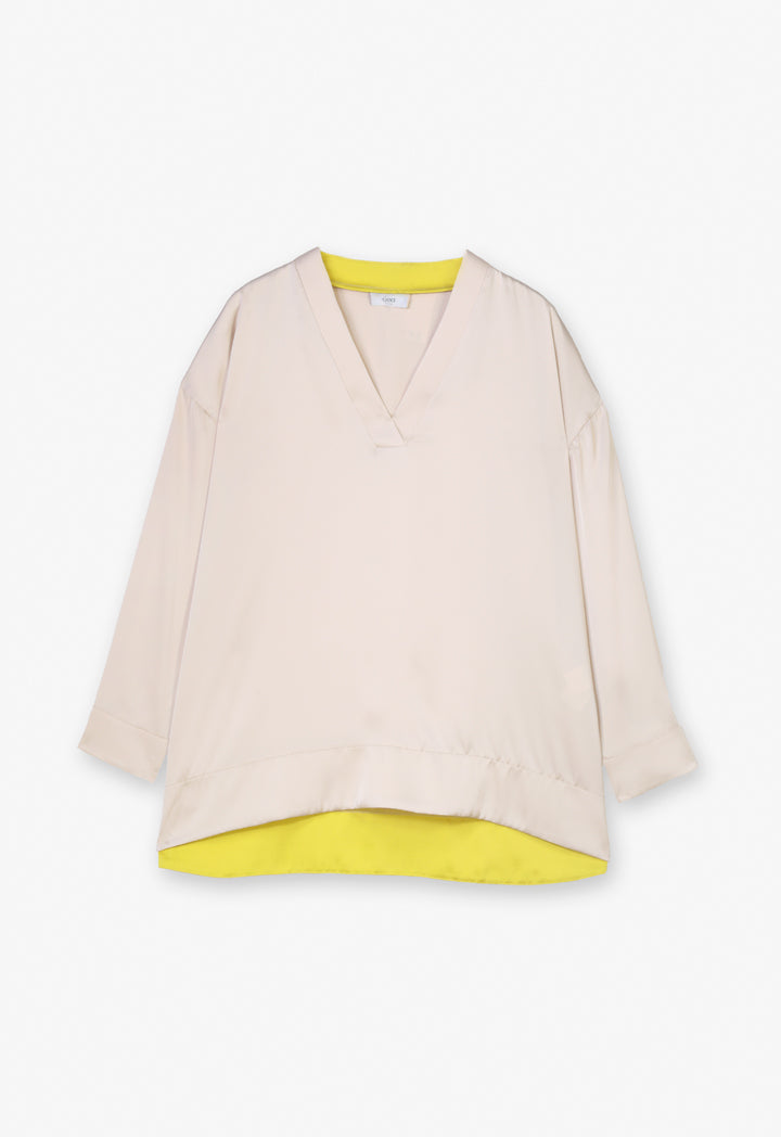 Choice Two-Toned V-Neck Blouse Cream