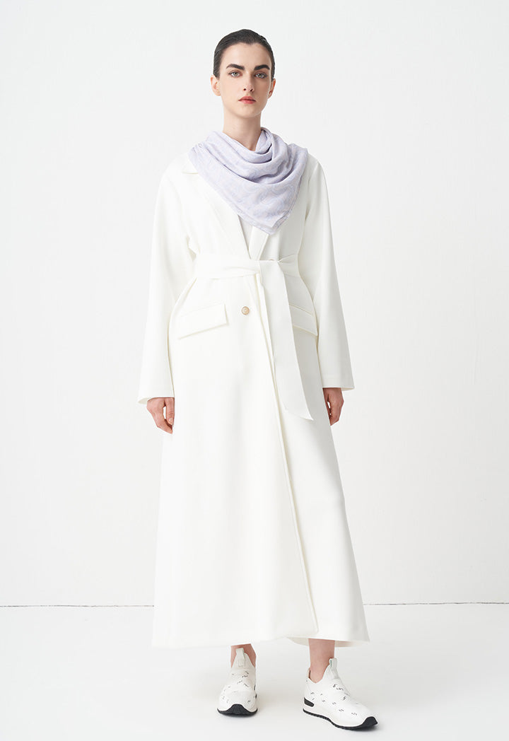 Choice Open-Front Maxi Outerwear With Belt Offwhite