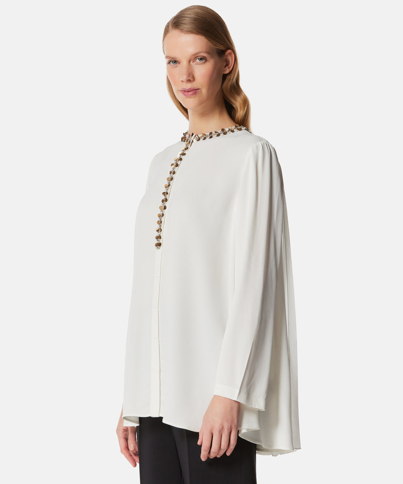 Machka Back-Pleat Detail Embellished Blouse Ecru