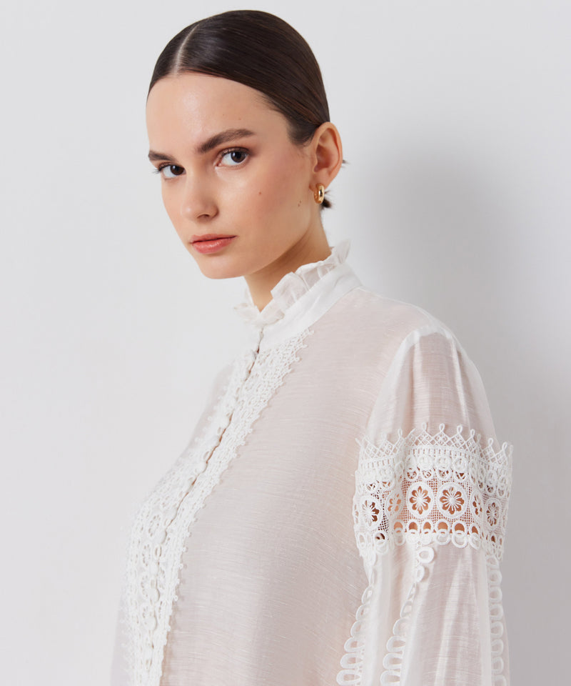 Ipekyol Embroidered Ruffle Collar Shirt White